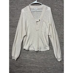 BKE Sweater Womens Small Beige Lightweight Knit V Neck Henley Pocket Long Sleeve